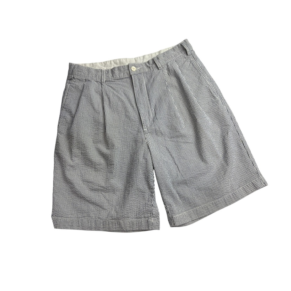Brooks Brothers Shorts Mens 34 Blue White Striped Pleated Seersucker Cotton PD23